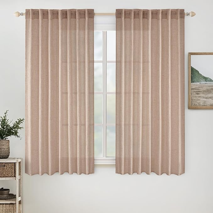 MIULEE Natural Beige Linen Curtains 45 Inch Length 2 Panels by MIULEE