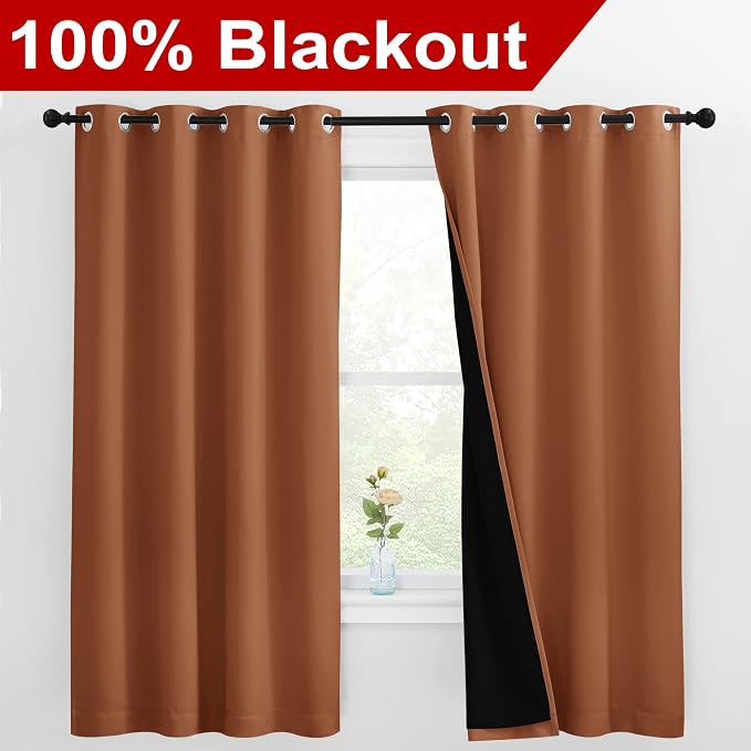 NICETOWN Burnt Orange 100% Blackout Lined Curtains, 2 Thick Layers Completely - Image 2