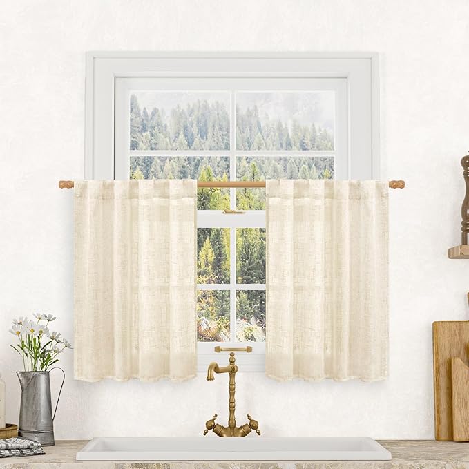 LAMIT Short Linen Window Curtains 30 Inches Long 2 Panels, 34 x 30 Inch by LAMIT
