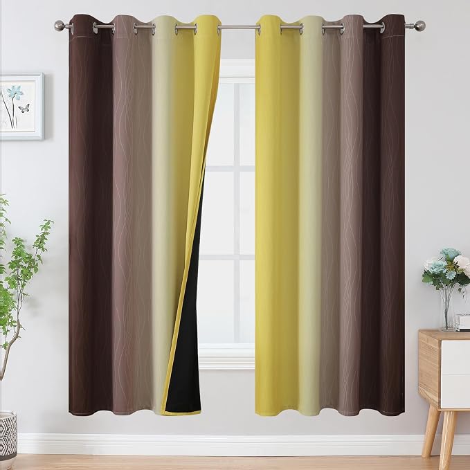 Estelar Textiler Brown and Yellow Blackout Curtains by ESTELARTEXTILER