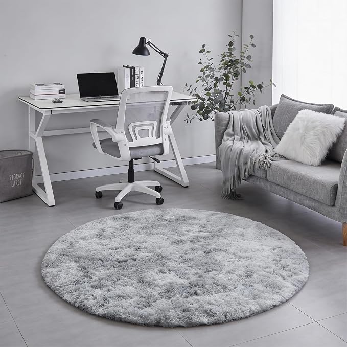 Amdrebio Tie-Dyed Light Grey Round Area Rug 4Ft - Image 6