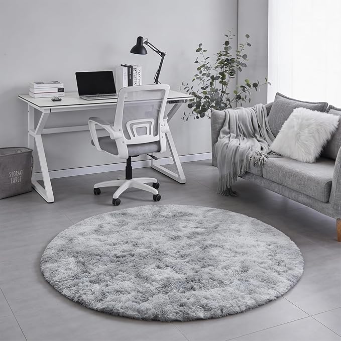 Amdrebio Tie-Dye Light Grey Round Circle Area Rugs 5Ft - Image 6