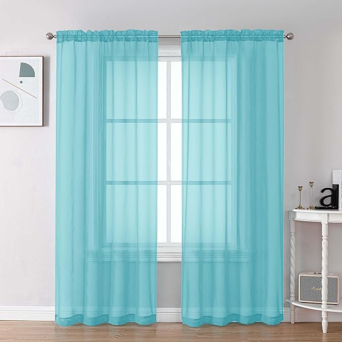 Chyhomenyc Aqua Sheer Curtains 72 Inch Length 2 Panels, Light Filtering Soft by Chyhomenyc