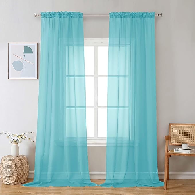 Chyhomenyc Aqua Sheer Curtains 96 inches Long 2 Panels, Light Filtering Soft by Chyhomenyc