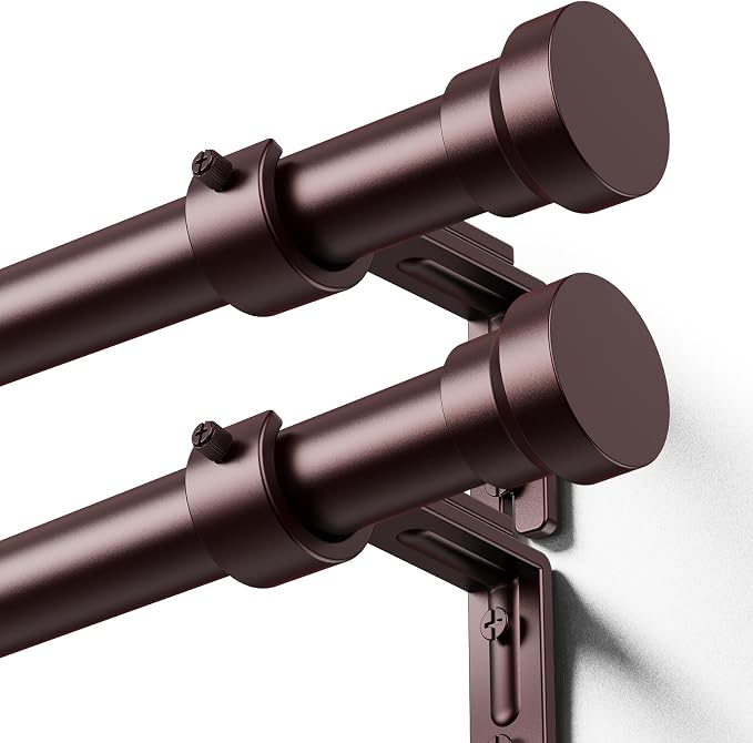 YaFex Curtain Rods 2 Pack 32-118 Inch, Heavy Duty 1 Inch Curtain Rod, Bronze by YaFex