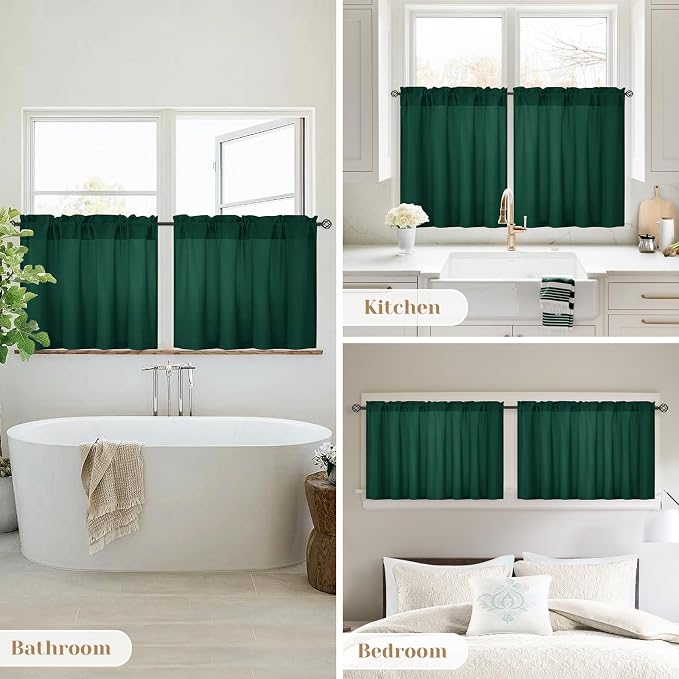 HOMEIDEAS Christmas Non-See-Through Hunter Green Privacy Sheer Curtains - Image 4