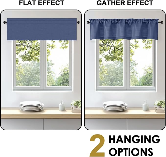 OWENIE Bob 1 PCS Blue Valances for Windows, Faux Linen Textured Kitchen Window - Image 6