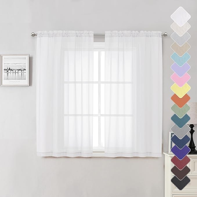 Lecloud Short Sheer Curtains 54 Inches Length 2 Panels, Light Filtering Voile by Lecloud