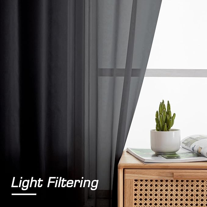 Simplebrand Black Sheer Curtains, 2 Panels Set - Image 5