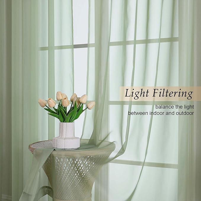 Extra Long Sheer Green Curtains - Image 2