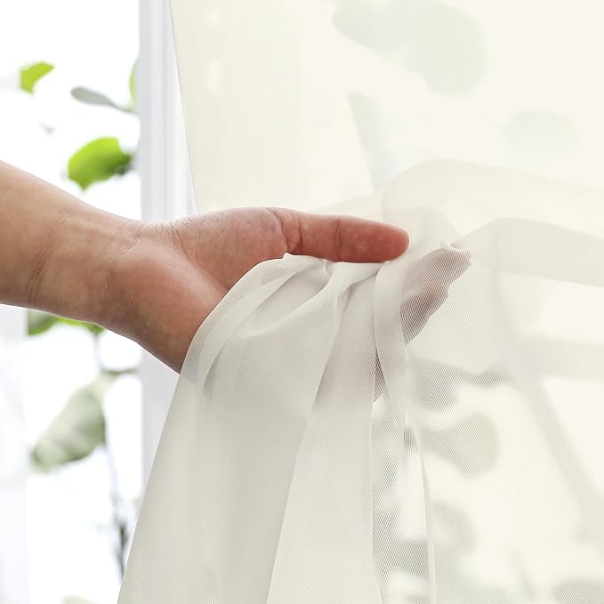 Lecloud Cream Sheer Curtains 84 Inches Long 2 Panels Set, Elegant Light - Image 8