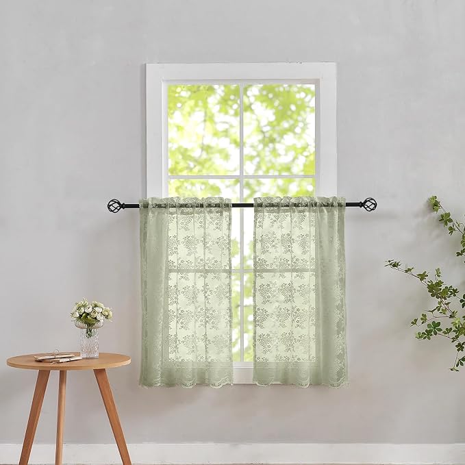 YJ YANJUN Vintage Lace Curtains 30 Inch Length-Victorian Floral Pattern Boho - Image 5