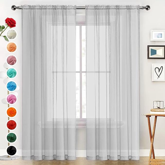 SpaceDresser Basic Rod Pocket Sheer Voile Window Curtain Panels Silver Grey 1 by SpaceDresser
