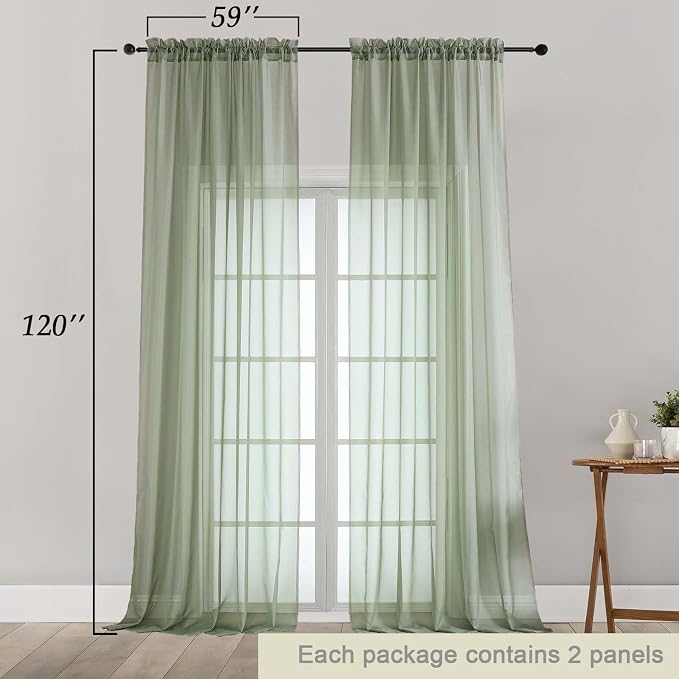 Extra Long Sage Green Sheer Curtains - Image 5