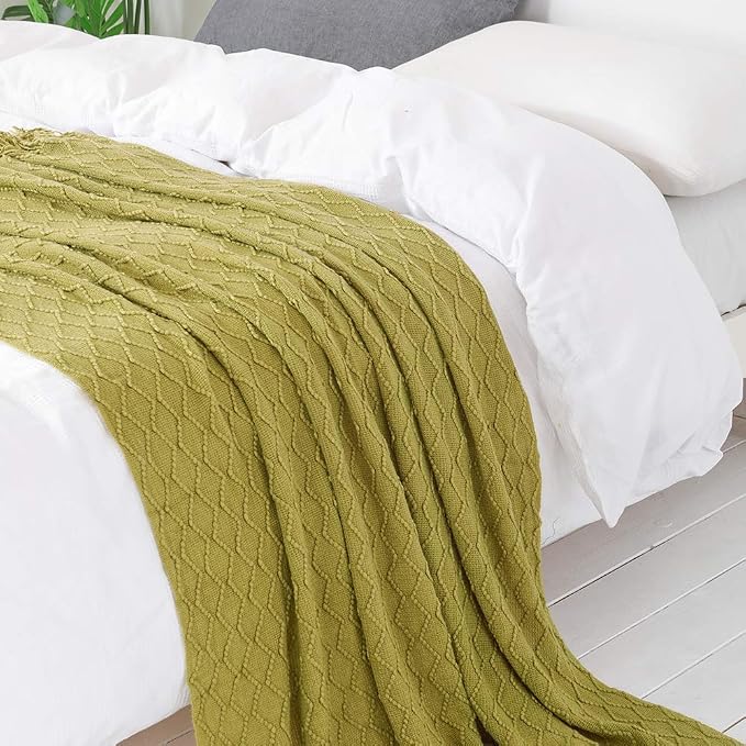 BOURINA Olive Green Throw Blanket 60x80 Inches Throw Textured Solid Soft Sofa - Image 4