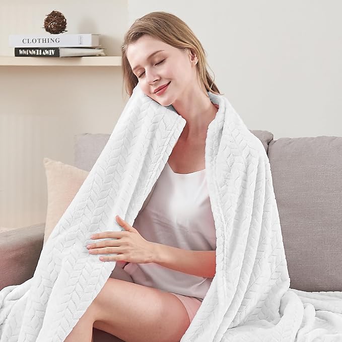 inhand White Fleece Twin Blanket, Super Soft Flannel Cozy Blankets - Image 6