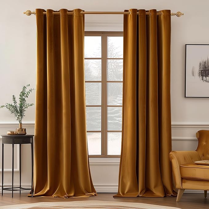 MIULEE Velvet Curtains Golden Brown Elegant Grommet Curtains Thermal Insulated by MIULEE