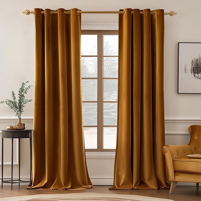 MIULEE Velvet Curtains Golden Brown Elegant Grommet Curtains Thermal Insulated by MIULEE