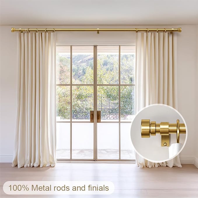 Lootkell Gold Curtain Rods for Windows 72 to 144 Adjustable Modern Curtain Rod - Image 2
