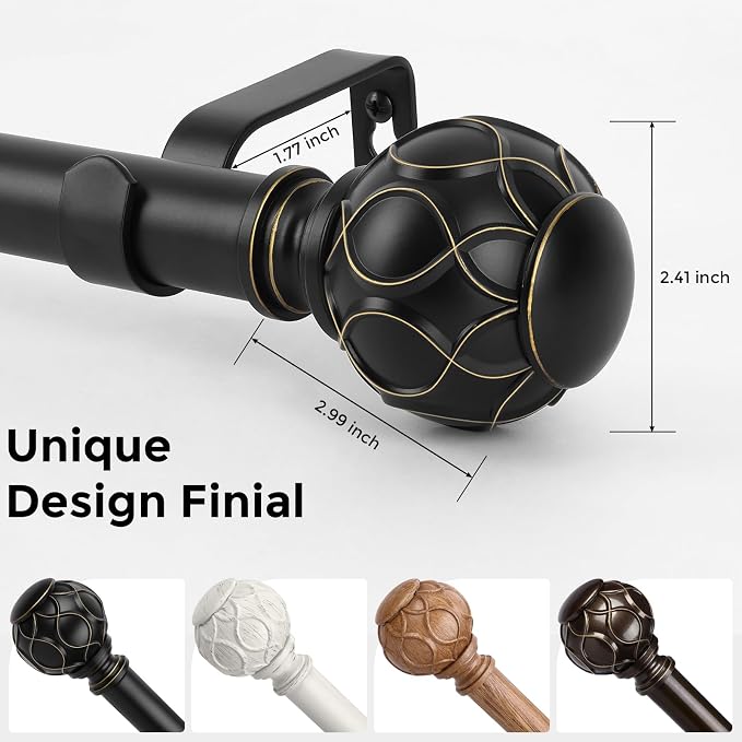 2 Pack Black Curtain Rod, Heavy Duty 1 Inch Decorative Curtain Rods - Image 7