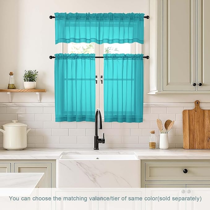 Valances for Windows 14 inch Length 2 Panels, Small Voile Sheer Curtains for - Image 2
