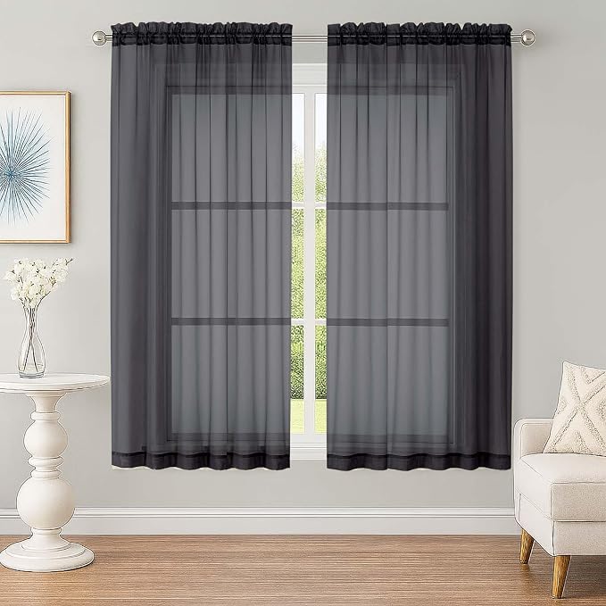 OWENIE Sheer Black Curtains, Sheer Curtains 63 inch Length 2 Panels Set by OWENIE