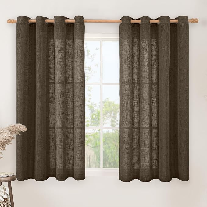 LAMIT Semi Sheer Linen Curtains 45 Inches Long, Linen Textured Light Filtering by LAMIT