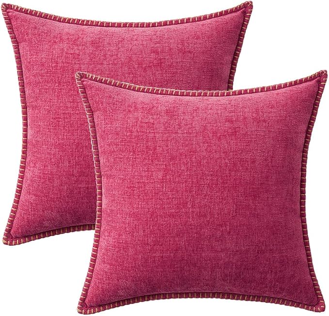 MIULEE Pack of 2 Couch Throw Pillow Covers 18x18 Inch Hot Pink Farmhouse - Image 6