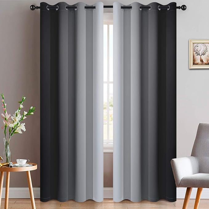 Yakamok Light Blocking Grommet Ombre Curtains, Symmetrical Gradient Color by Yakamok