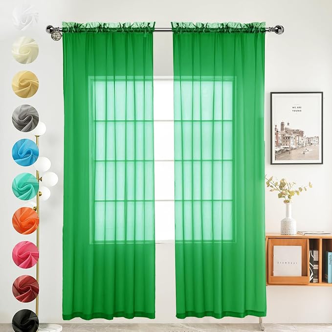 youleyar Solid Sheer Rod Pocket Curtain Voile Draperies 2 Panels White Beige by Youleyar