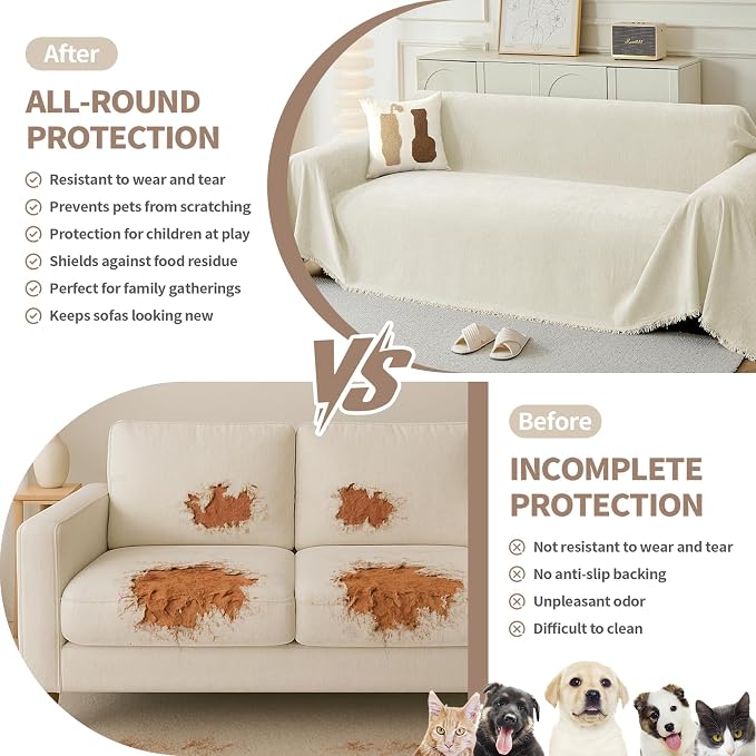 Couch Cover for Dogs, Boho Sofa Covers for 2 Cushion Couch, Chenille Sofa - Image 2