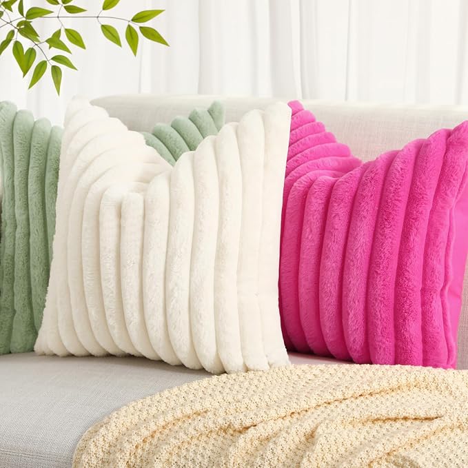 decorUhome Summer Cozy Faux Fur Throw Pillow Covers 16x16 Set of 2 Decorative - Image 6
