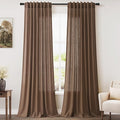 Extra Long Caramel Brown Linen Curtain 108 Inches Long 2 Panels Set Back Tab by Nanspring