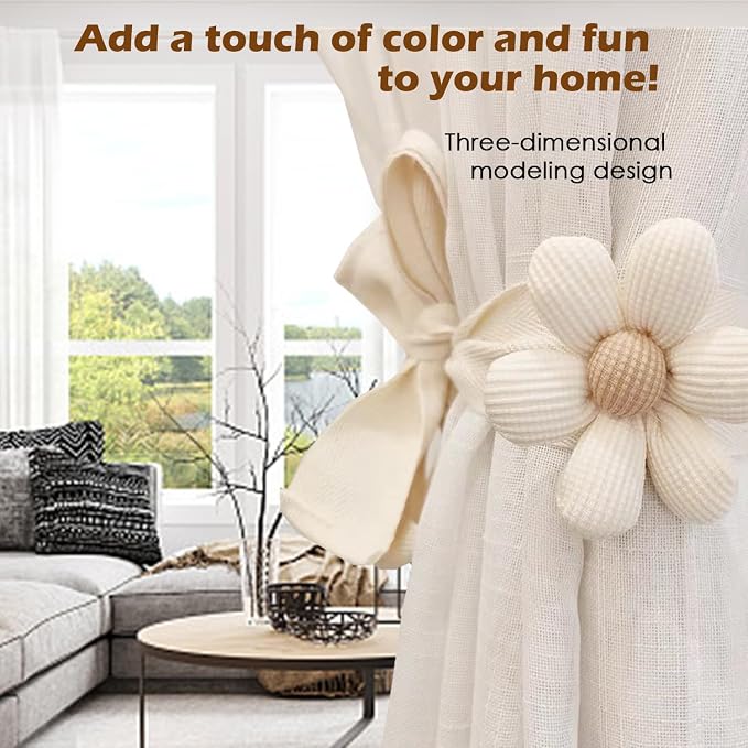 SRG 4PCS Curtain Tiebacks | Boho Flower Curtain Holdbacks | Simple Elegant - Image 3