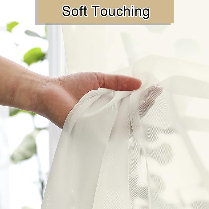 Lecloud Cream Sheer Curtains 63 Inch Length 2 Panels Set, Elegant Voile Window - Image 9