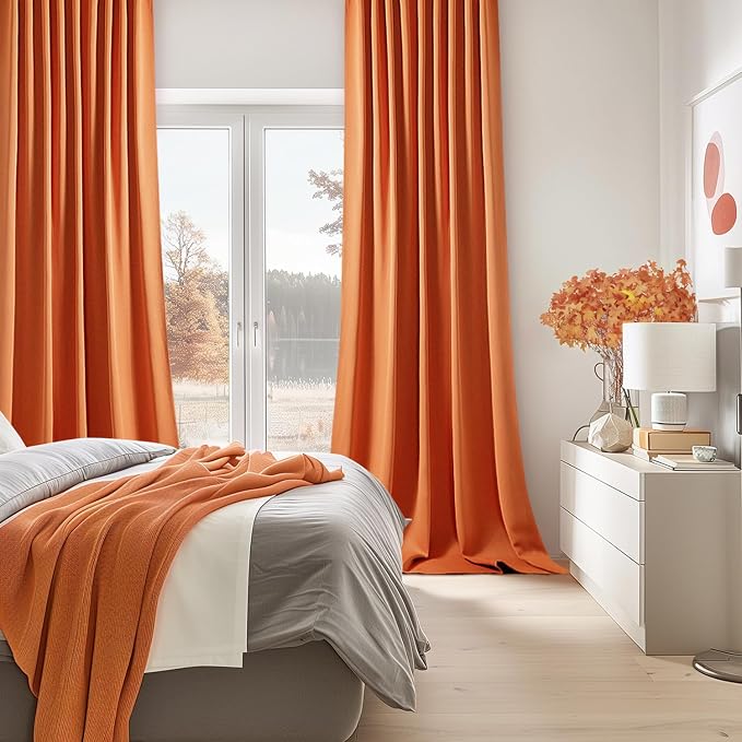 MIULEE Orange Back Tab Blackout Curtains 108 Inch Long 2 Panels Set - Image 2