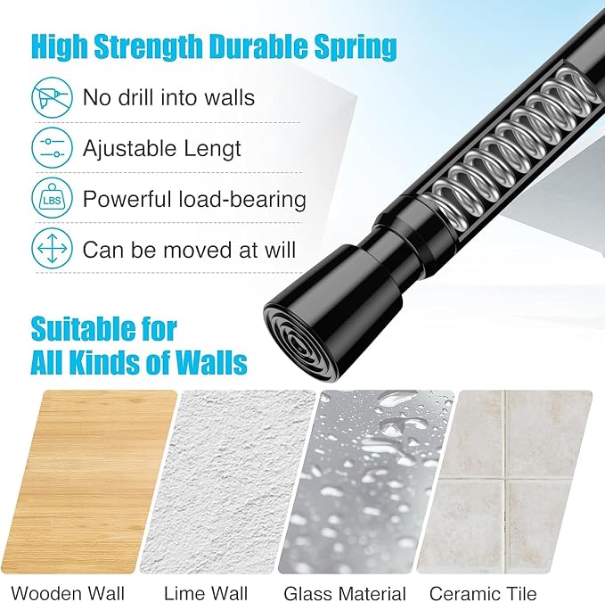 AIZESI 2pcs Black Small Tension Rod 12 to 19 Inch Adjustable Tension Curtain - Image 2
