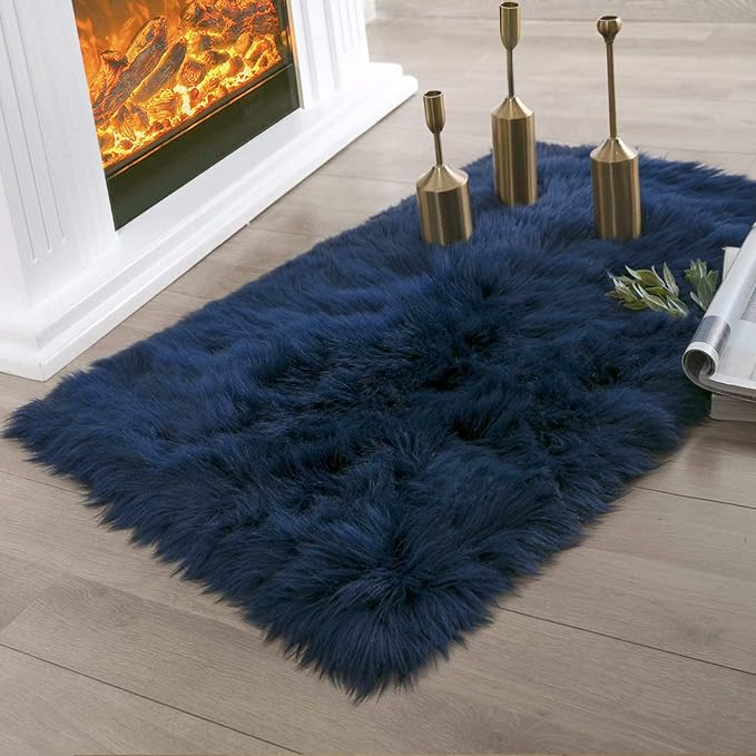 Ashler Faux Fur Rectangular Rug, Fluffy Shaggy 2 x 2.9 ft, Ultra Soft, Machine by AshlerHomeDeco