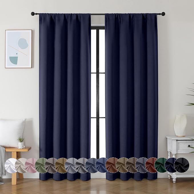 Simplebrand Ava Navy Blue Blackout Curtains by Simplebrand