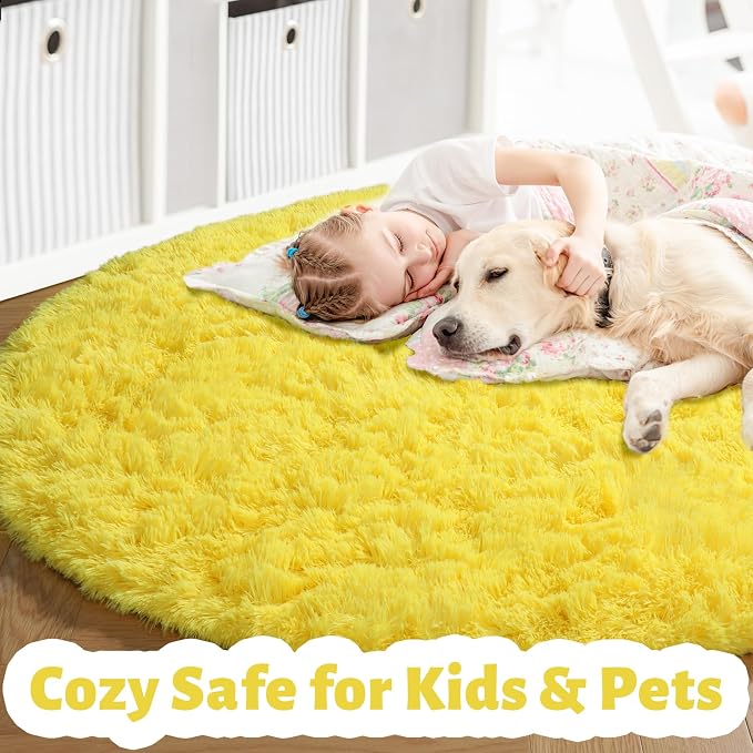 Amdrebio Yellow Circle Round Rug 6Ft - Image 2