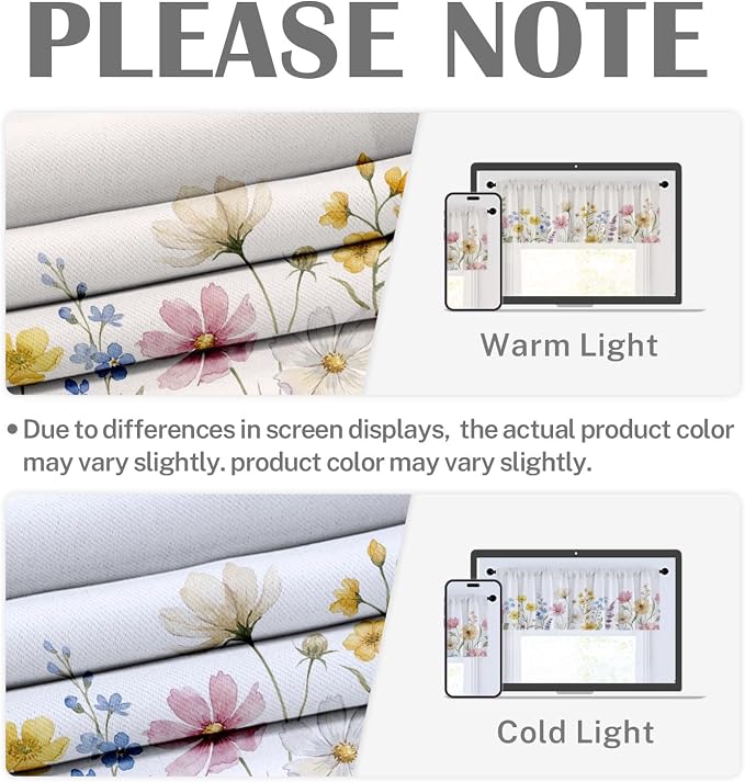 Emvency 4 Pack Valances Window Treatments, Spring Wildflower Flower Blackout - Image 6