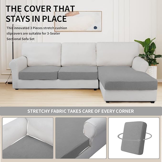 Easy-Going Stretch 3 Pieces Couch Cushion Covers - Image 5