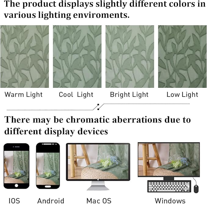 Lecloud Leia Sage Green Sheer Curtains 54 Inch Length 2 Panels, Voile Light - Image 8