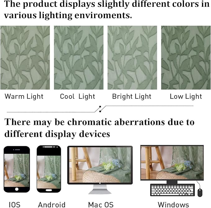 Lecloud Leia Sage Green Sheer Curtains 16 Inch Length 2 Pcs, Jacquard Leaf - Image 7