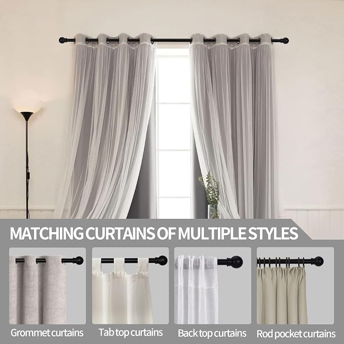 Thestoa Curtain Rods for Windows 30-62 Inch, 5/8" Matte Black Curtain Rods - Image 6
