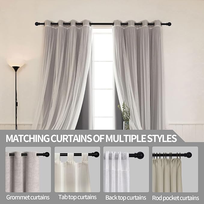 Thestoa Curtain Rods for Windows 31 or 46 Inch, 5/8" Diameter Black Curtain Rod - Image 6
