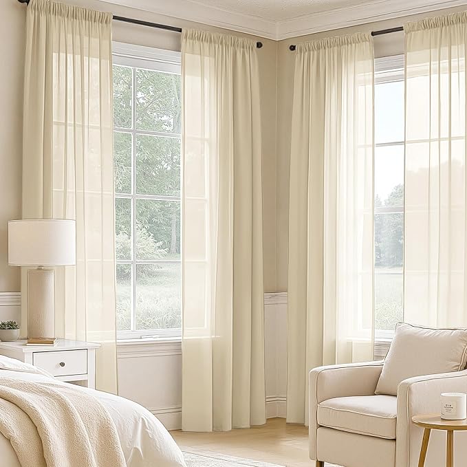 MIULEE Cream Sheer Curtains 84 Inches Long, 4 Panels Set, Light Filtering Rod - Image 2