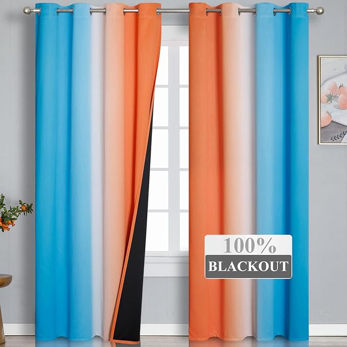 Thermal Insulated Blue and Orange Curtains - Image 2