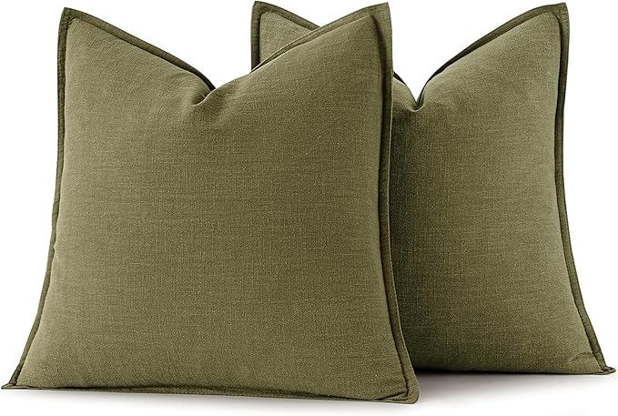MIULEE Decorative Linen Euro Sham Pillow Covers 24x24 Inch Green ​Boho - Image 6