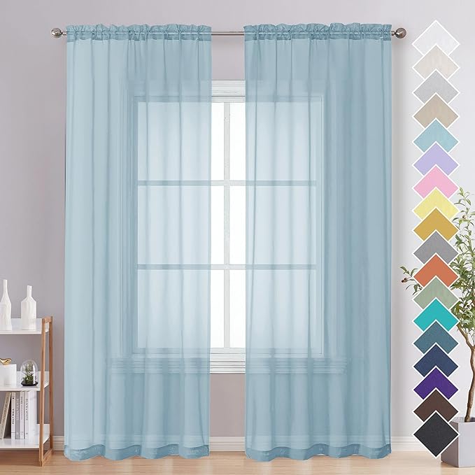 OVZME Sky Blue Sheer Curtains 84 Inches Long 2 Panels by OVZME